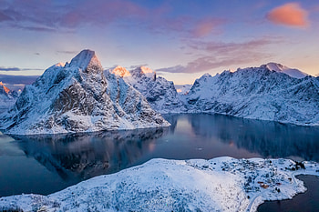 Norway Lofoten Mountains Winter Bay Snow, mountains, snow, nature HD wallpaper