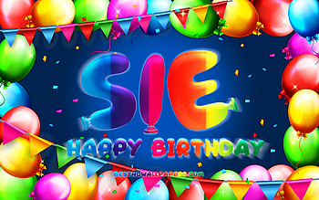 Happy Birtay Sie, , colorful balloon frame, Sie name, blue background, Sie Happy Birtay, Sie Birtay, popular german male names, Birtay concept, Sie HD wallpaper