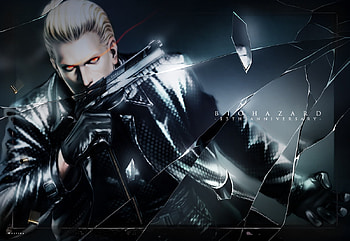 resident evil, night, black, weapon, short hair, red eyes, uyelow hair HD wallpaper