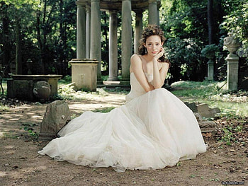 Emmy Rossum, delicate white dress, cute, nature, actress, female HD wallpaper