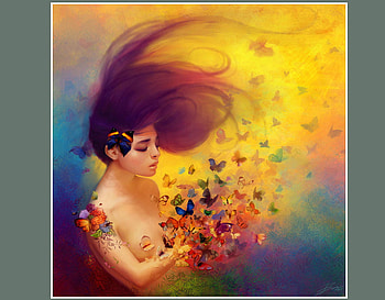 Lady Butterfly for Monarch, colorful, art, girl, beauty, woman, lady, butterflys, butterfly, fantasy, abstract, fine art, pretty, yellow, hair HD wallpaper