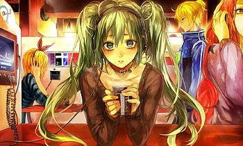 Green Miku, classic, anime, volc, wall, girl, beauty HD wallpaper