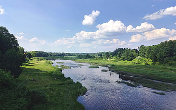 Venta River in Latvia, clouds, Latvia, river, nature HD wallpaper
