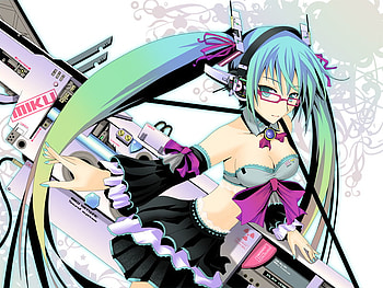 miku hatsune, alone, colors, blue hair, long hair, dress, weapon, blush, green eyes, warrior HD wallpaper