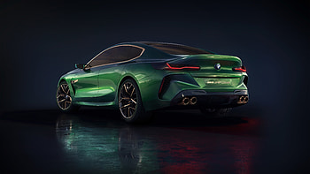Rear view, green, BMW M8 Gran Coupe HD wallpaper