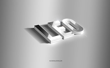 Leo, silver 3d art, gray background, with names, Leo name, Leo greeting card, 3d art, with Leo name HD wallpaper