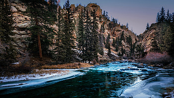 Winter River, nature, Winter, tree, River, mountain HD wallpaper