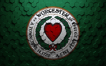 Flag of Worcester, Massachusetts, honeycomb art, Worcester hexagons flag, Worcester, 3d hexagons art, Worcester flag HD wallpaper