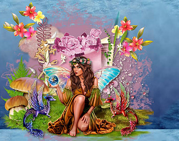 FAIRY, FLOWERS, WINGS, FEMALE, MUSHROOMS HD wallpaper