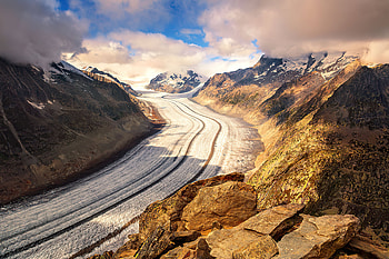 Aletsch Glacier Sunset, glacier, sunset, nature, deviantart HD wallpaper