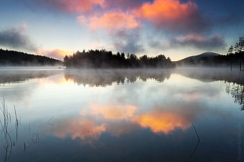 September morning, reflection, graphy, bulgaria, clouds, trees, sky, sunset HD wallpaper