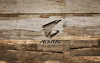 Aorus wooden logo, , wooden backgrounds, brands, Aorus logo, creative, wood carving, Aorus HD wallpaper
