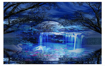 Blue Waterfall, hills, woods, waterfall, nature, mountains, water HD wallpaper