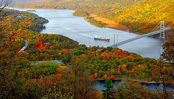 Nature, Trees, Autumn, Bridge, Ship HD wallpaper