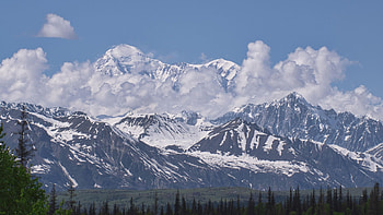 A break in the clouds at Denali, both peaks, landscape, clouds, sky, Alaska, usa HD wallpaper