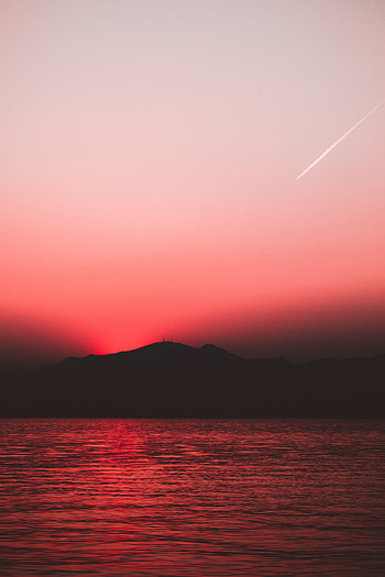 Sunset, Sea, Shore, Bank, Dark, Hill HD phone wallpaper