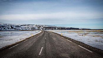 Road Snow Covered Rocks Land Under Blue Sky Nature HD wallpaper