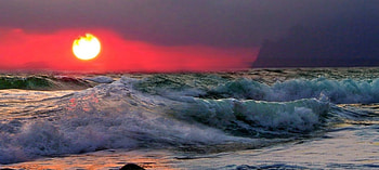 Sunset, sea, water, sun, beach HD wallpaper