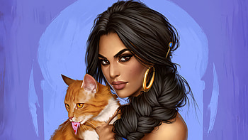 Jasmine With Cat , jasmine, aladdin, artist, artwork, digital-art, artstation HD wallpaper