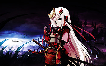 Dark katana samurai long hair ribbons weapons armor pink hair anime girls swords hair ornaments | | 10569 | UP HD wallpaper