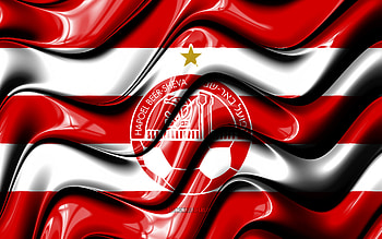 Hapoel Beer Sheva flag, , red and white 3D waves, Ligat ha Al, Israeli football club, Hapoel Beer Sheva, football, Hapoel Beer Sheva logo, soccer, Hapoel Beer Sheva FC, Israel HD wallpaper
