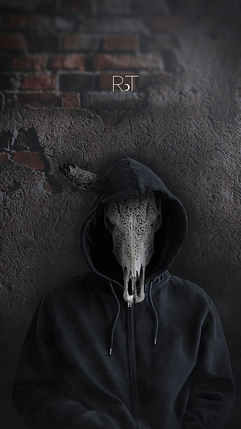 A cow in a hoodie, horror, scary, hoodie, dark, skull HD phone wallpaper