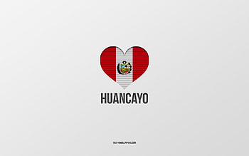 I Love Huancayo, Peruvian cities, Day of Huancayo, gray background, Peru, Huancayo, Peruvian flag heart, favorite cities, Love Huancayo HD wallpaper