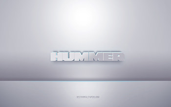 Hummer 3d white logo, gray background, Hummer logo, creative 3d art, Hummer, 3d emblem HD wallpaper