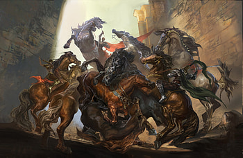 Horses fighting, rongrong wang, horse, fantasy, art, battle, fight, cal HD wallpaper