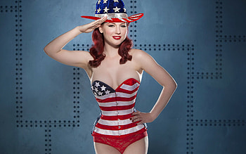 Salute, cowgirls, brunettes, America, hats HD wallpaper