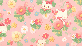 Hello Kitty Floral, pattern, Anime, Hello Kitty HD wallpaper