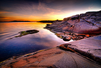 Sunset, , colors, beauty, background, shore, reflection, amazing, water, sun, ocean, r, beautiful, rocks, clouds, nature, sky HD wallpaper