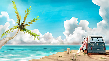 Art, Sea, Serfing, Car, Machine HD wallpaper