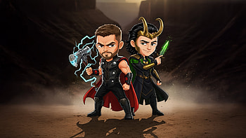 Chibi Thor X Loki, thor, loki, superheroes, artwork, art, digital-art, ai HD wallpaper