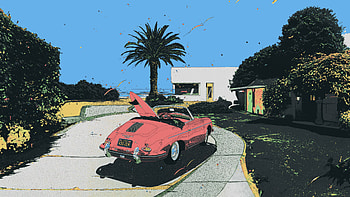 Palm Trees Cabriolet Minimal, palm, trees, artist, artwork, digital-art HD wallpaper
