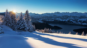 Lake Lucerne, Central Switzerland, mountains, snow, landscape, trees, sky, alps HD wallpaper