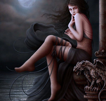 Girl, sea, moon, fantasy HD wallpaper