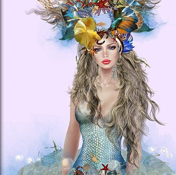 Fish In Her Hair, fish, mermaid, fantasy, woman HD wallpaper