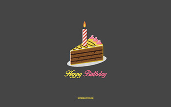 Happy Birtay, , cake with candle, miniism, Happy Birtay greeting card, mini art, Happy Birtay concepts, gray background HD wallpaper