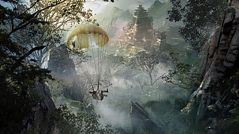 Tomb Raider (2013) - Official Steam Trading Card, fall, falling, parachute, island, Lara Croft HD wallpaper