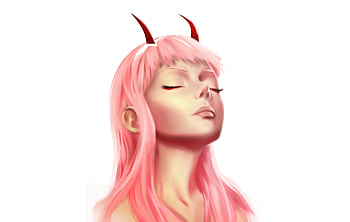 Zero two, pink hair, anime girl, fanart HD wallpaper