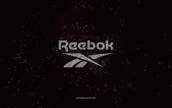 Reebok glitter logo, , black background, Reebok logo, white glitter art, Reebok, creative art, Reebok white glitter logo HD wallpaper