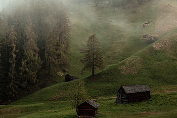 Cabin in rural village, landscape, nature, rural, Cabin HD wallpaper