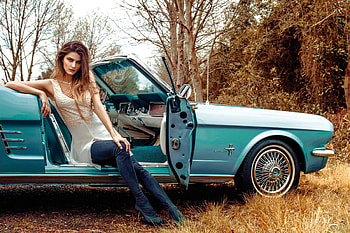 Mustang Sally (?), model, mustang, redhead, boots, dress HD wallpaper
