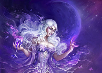 Sorceress, white, art, girl, witch, purple, pink, fantasy, magical, luminos, daria sergeyeva HD wallpaper