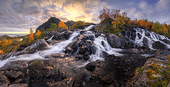 Waterfall, sky, nature, tree HD wallpaper