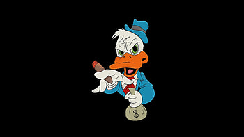 Donald Duck Cigar And Money In Minimal, donald-duck, cartoons, dark, black, oled, artist, artwork, digital-art HD wallpaper