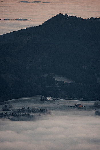 Nature, Clouds, Building, View From Above, Mountain, Forest, Fog HD phone wallpaper