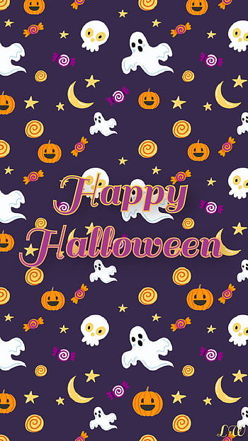 Halloween, orange, pumpkins, yellow, purple, holiday, symbols HD phone wallpaper