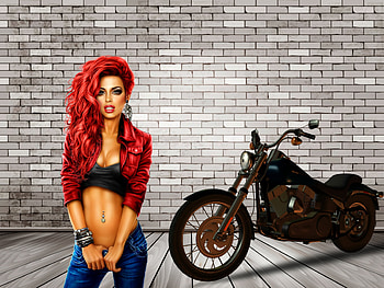 Hi, Girl, Redhead, Motorcycle, Bike HD wallpaper